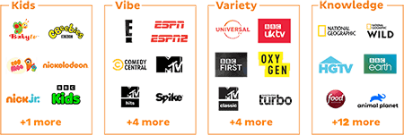channel pack choices include kids, vibe, variety and knowledge