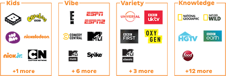 channel pack choices include kids, vibe, variety and knowledge