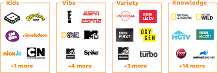 channel pack choices include kids, vibe, variety and knowledge
